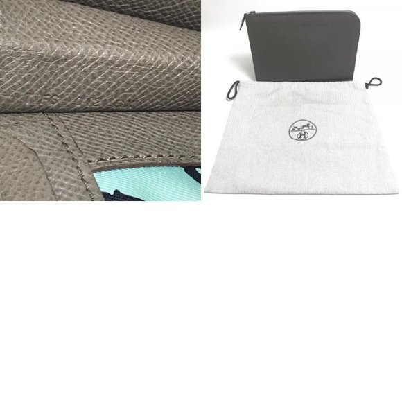 HERMES L-shaped fastener Zip Computer Cluch Bag Hand bag Epsom Etoupe/SilverHW - Picture 11 of 12